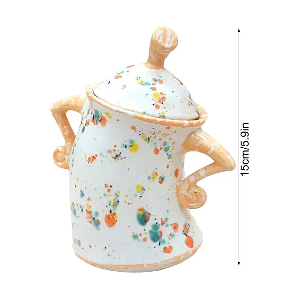 Decorative ceramic jar with floral patterns and dimensions on a white background