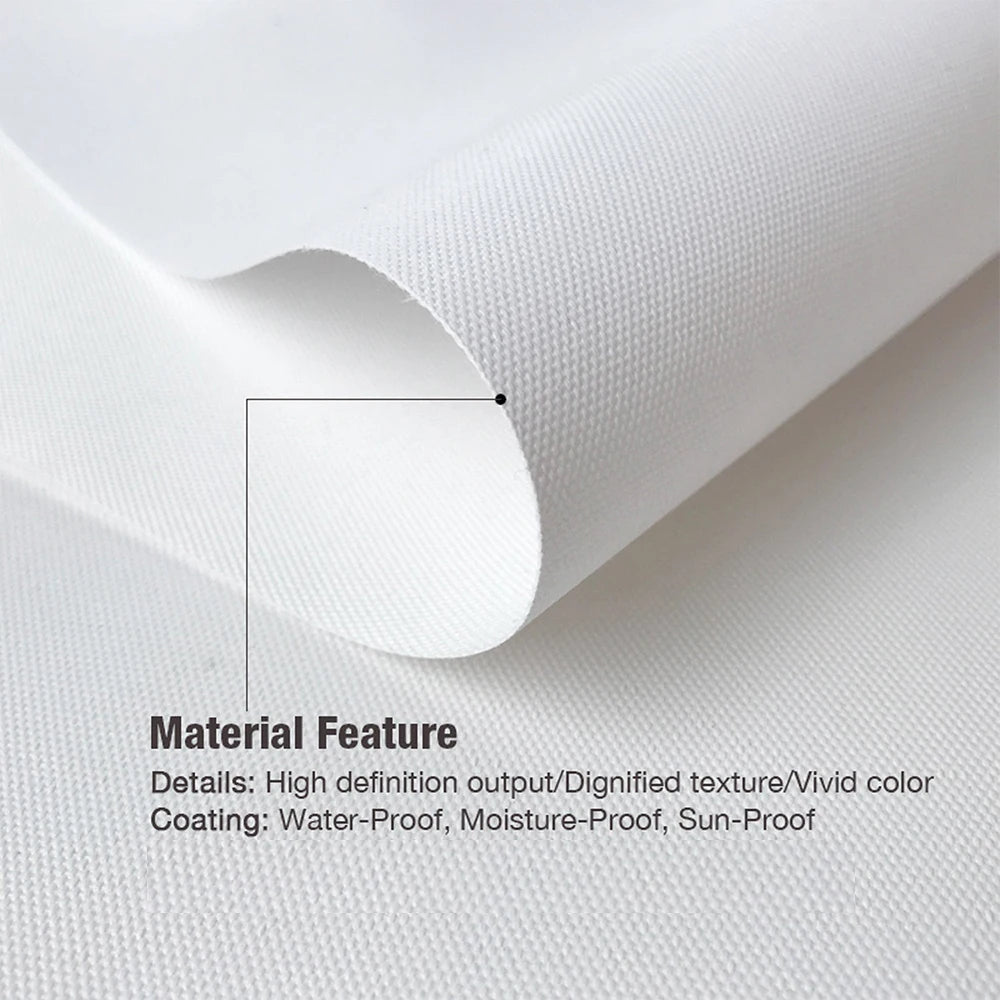 Roll of white fabric with material feature text overlay