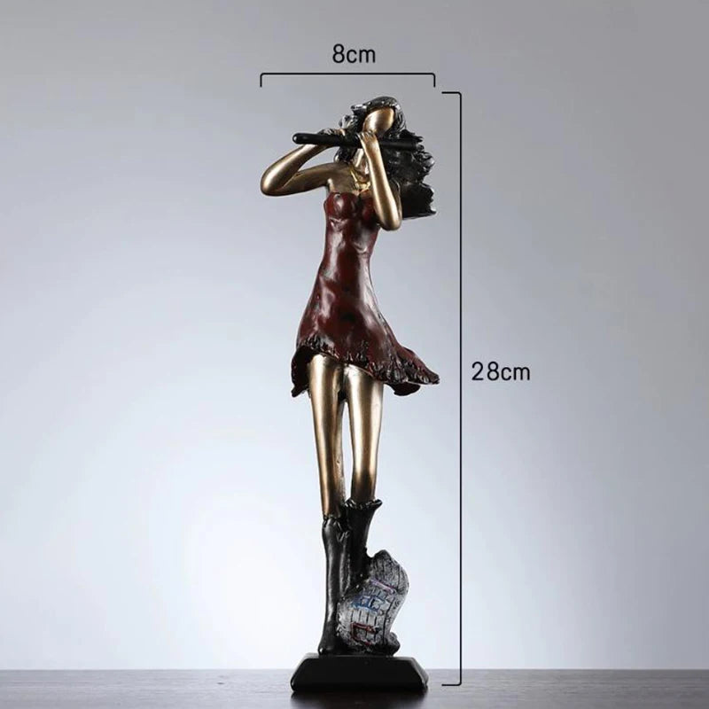 Statue of a woman with measurements on a gray background