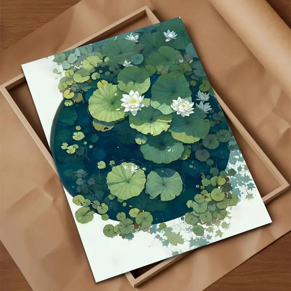 Green Jiangnan self-adhesive landscape art poster in modern Asian style for living room wall decor