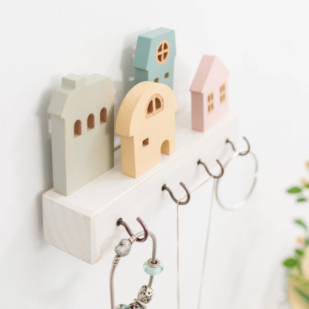 Cute Wooden House Key Hook Shelf – Decorative Wall Storage