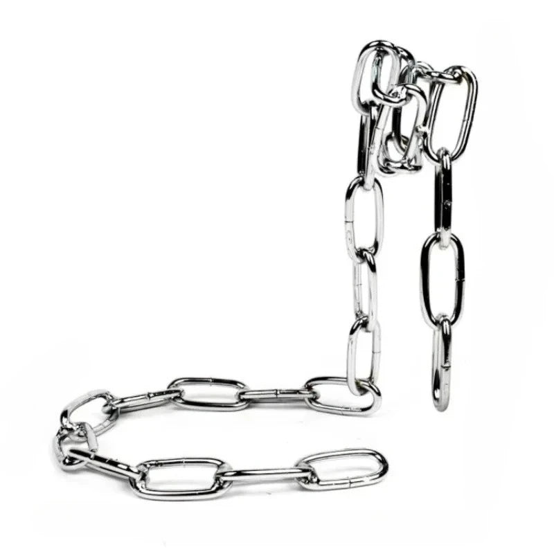 Clsoe up view of Floating silver chain wine bottle holder illusion stand with suspended wine bottle modern bar decor