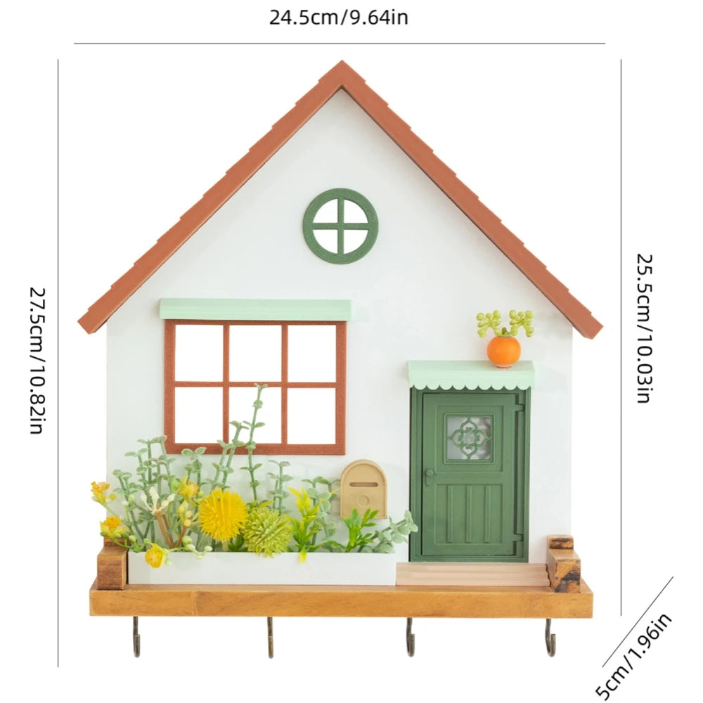 Cute Wooden House Key Hook Shelf – Decorative Wall Storage