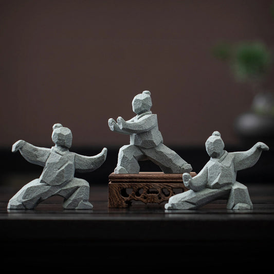 Miniature Tai Chi Master Figurine – Handcrafted Stone Sculpture for Home and Tea Table Décor