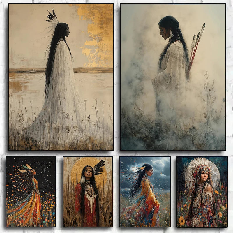 Abstract Mythology Goddess Native American Portrait Wall Art Poster Print