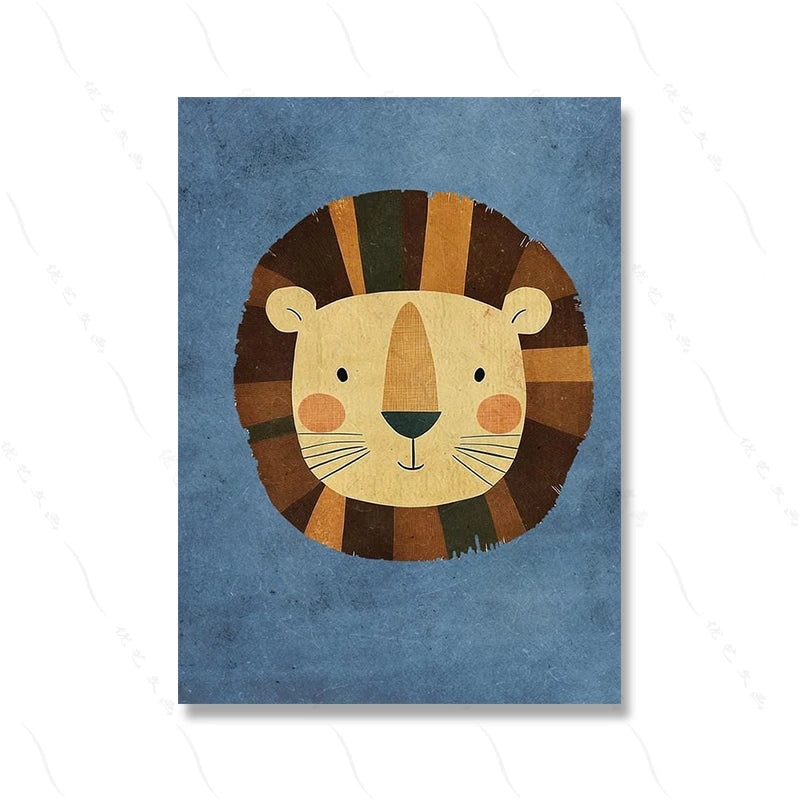 Illustration of a lion's face on a blue textured background