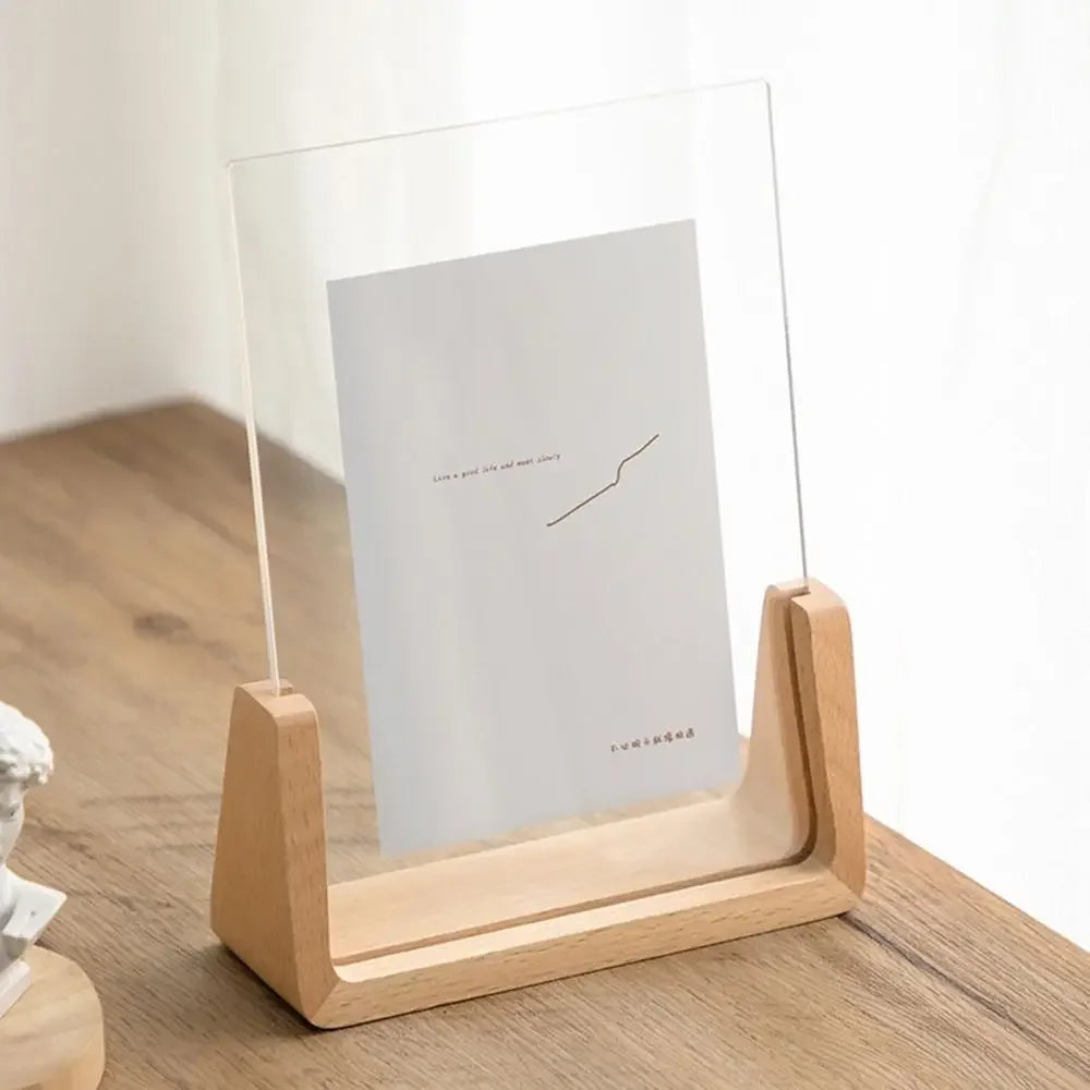 Acrylic U-shaped wooden photo frame with transparent panels