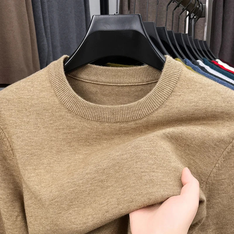 Men’s Classic Knit Sweater – Round Neck Long Sleeve Casual Pullover for Autumn/Winter