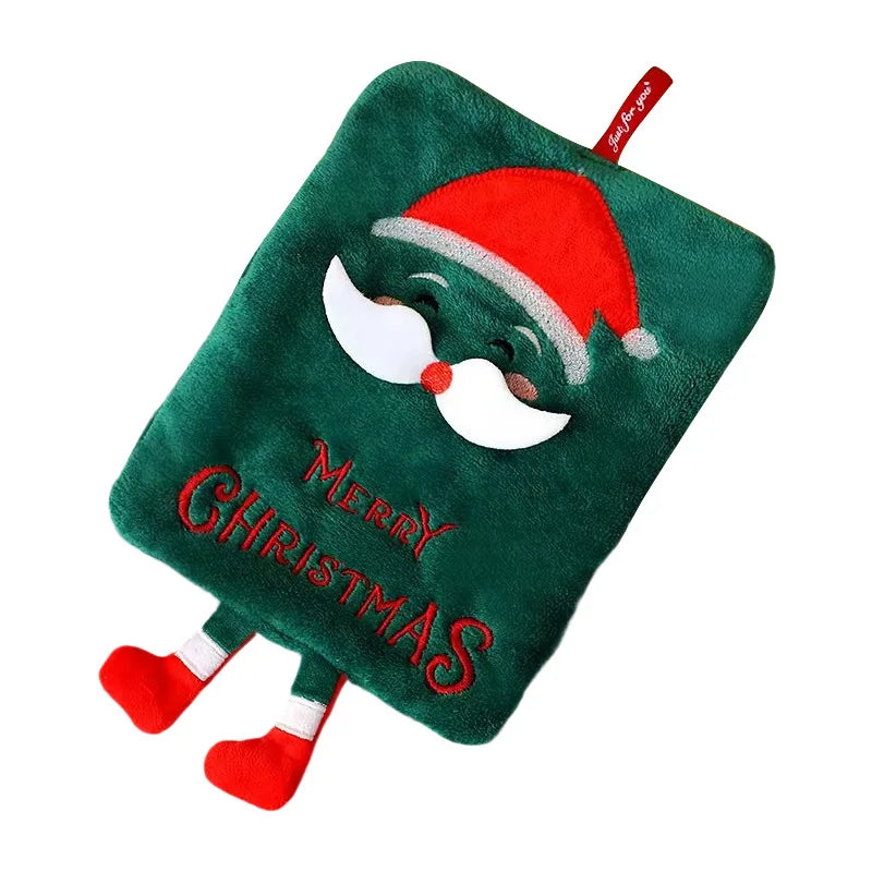 Green plush hand towel with a Santa hat and 'Merry Christmas' text on a white background