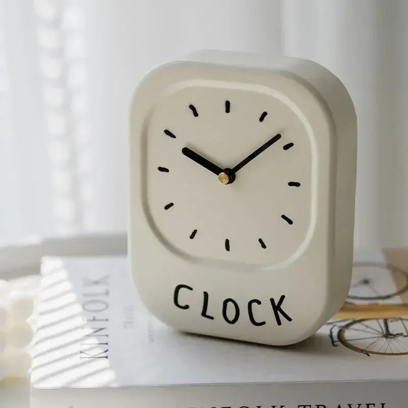 Cream minimalist Korean style desk and wall clock with silent quartz movement for modern home and office décor.