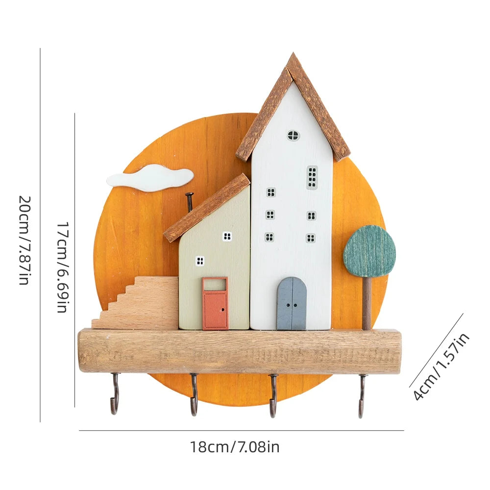 Cute Wooden House Key Hook Shelf – Decorative Wall Storage