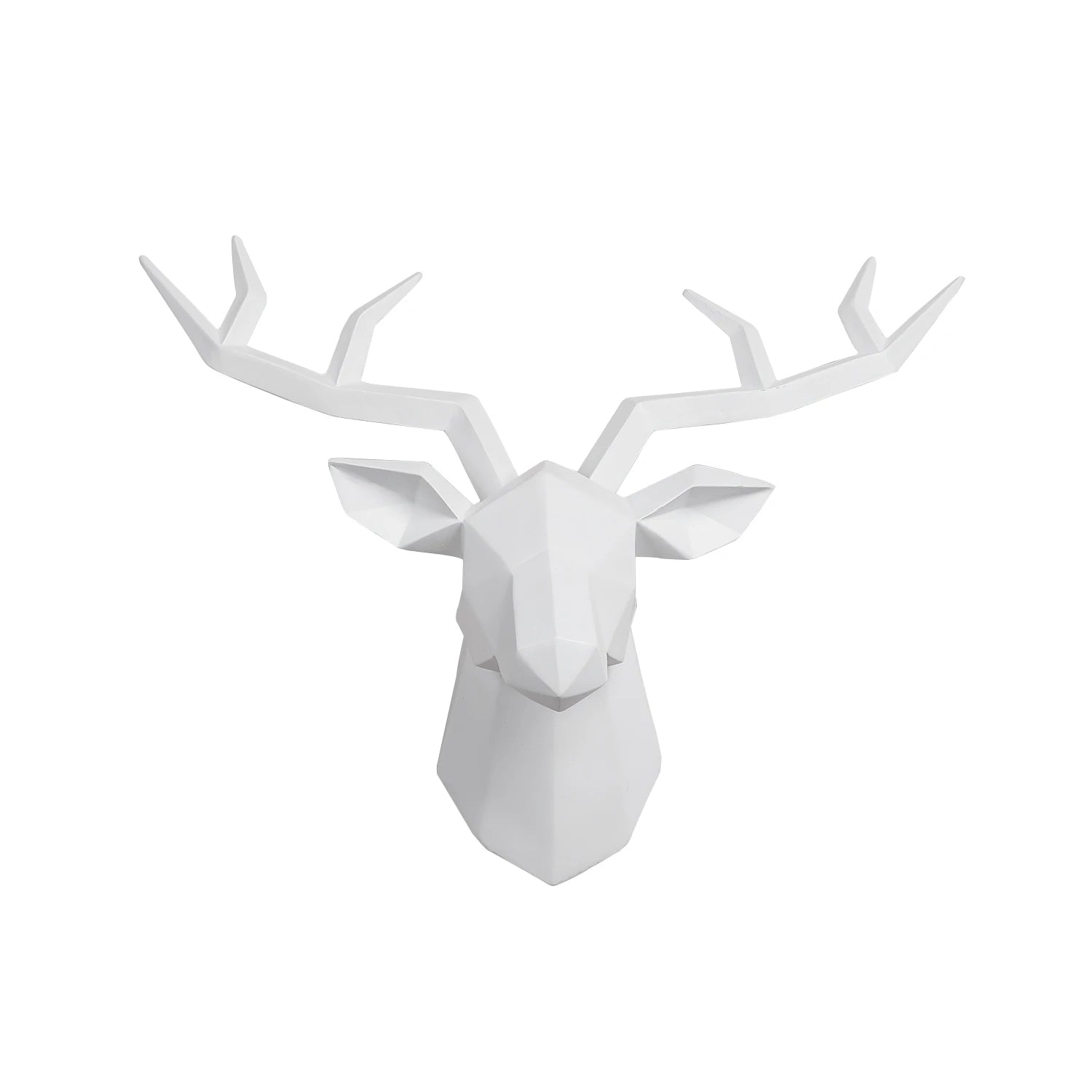 White deer head sculpture on a white background