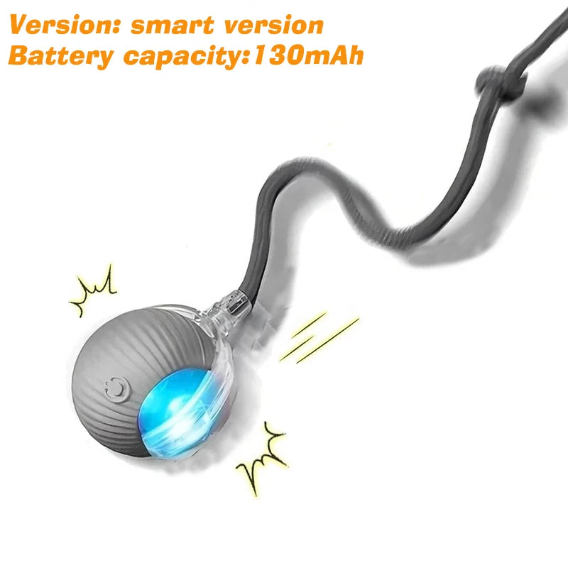 Gray electronic device with blue light and black cable on a white background, featuring text about battery capacity.
