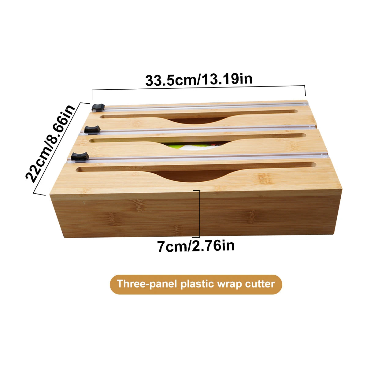 Bamboo kitchen wrap dispenser with integrated foil and cling film cutter