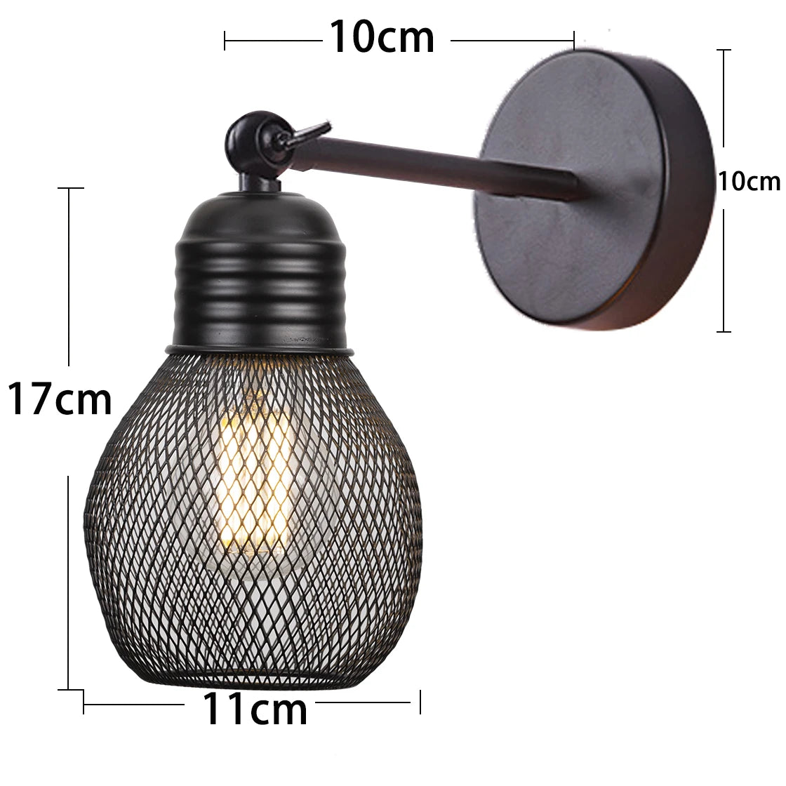 Wall-mounted lamp with dimensions labeled on a white background