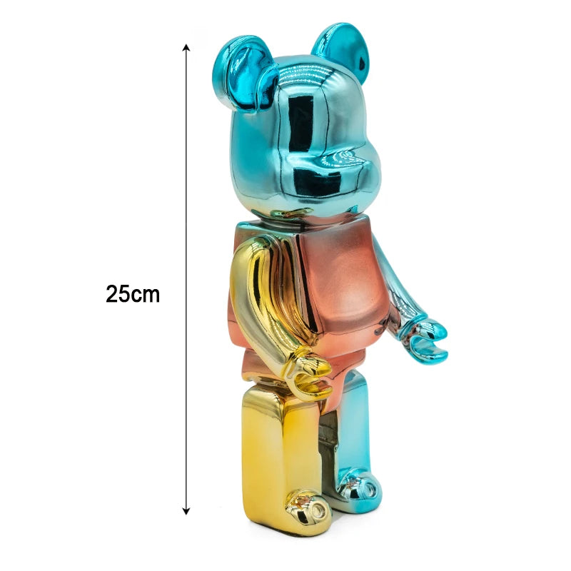 Multicolored bear-shaped figure with dimensions on a white background