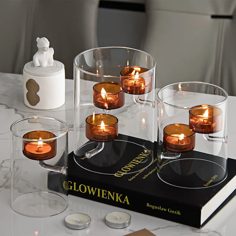 Glowienka candle holder with candles on a marble surface