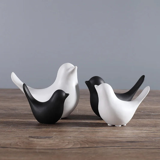 Nordic black and white ceramic bird figurine minimalist home decoration