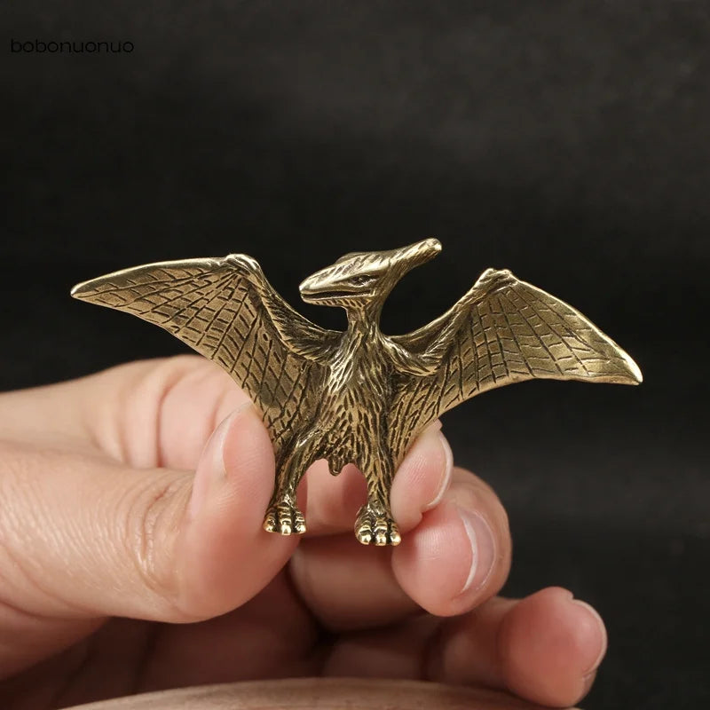 Solid brass pterosaur mini statue dinosaur desk ornament with wings spread