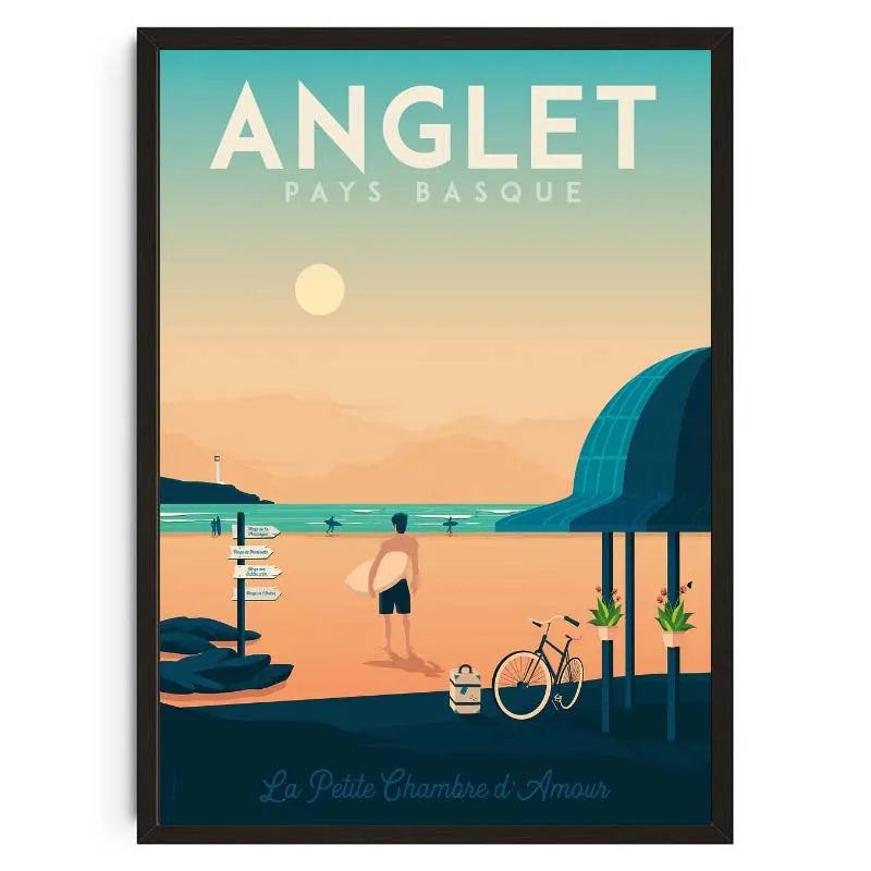 Poster of Anglet, Pays Basque with a beach scene and text.
