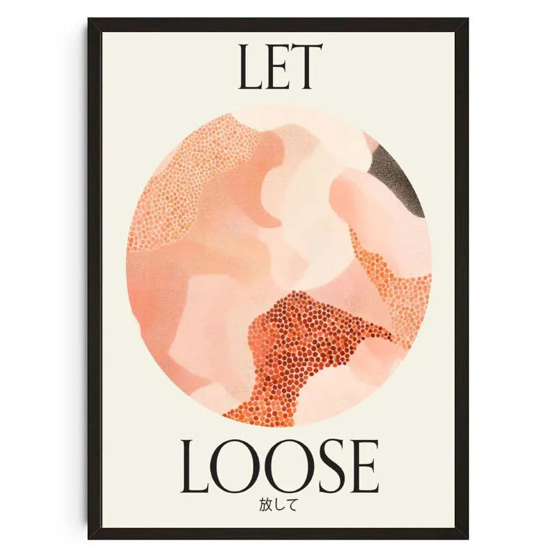 Poster with abstract design and text 'LET LOOSE' on a beige background