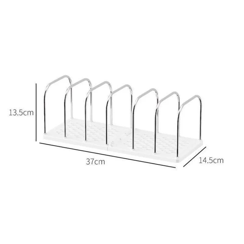 Metal magazine rack with dimensions labeled on a white background