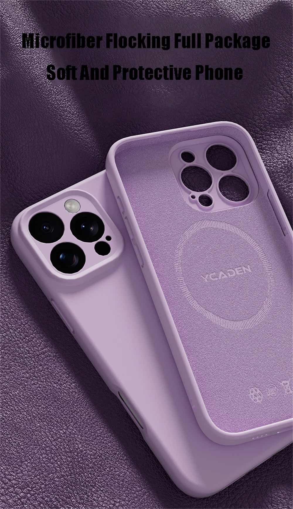 Purple phone case with 'Kaden' branding on a textured purple background