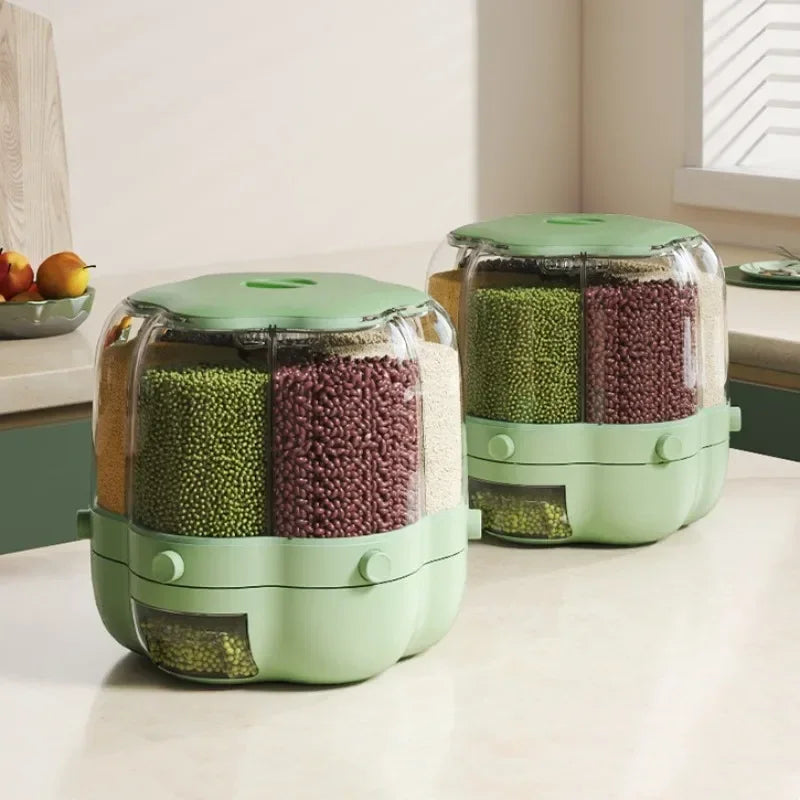 360° rotating cereal and grain dispenser with multiple compartments