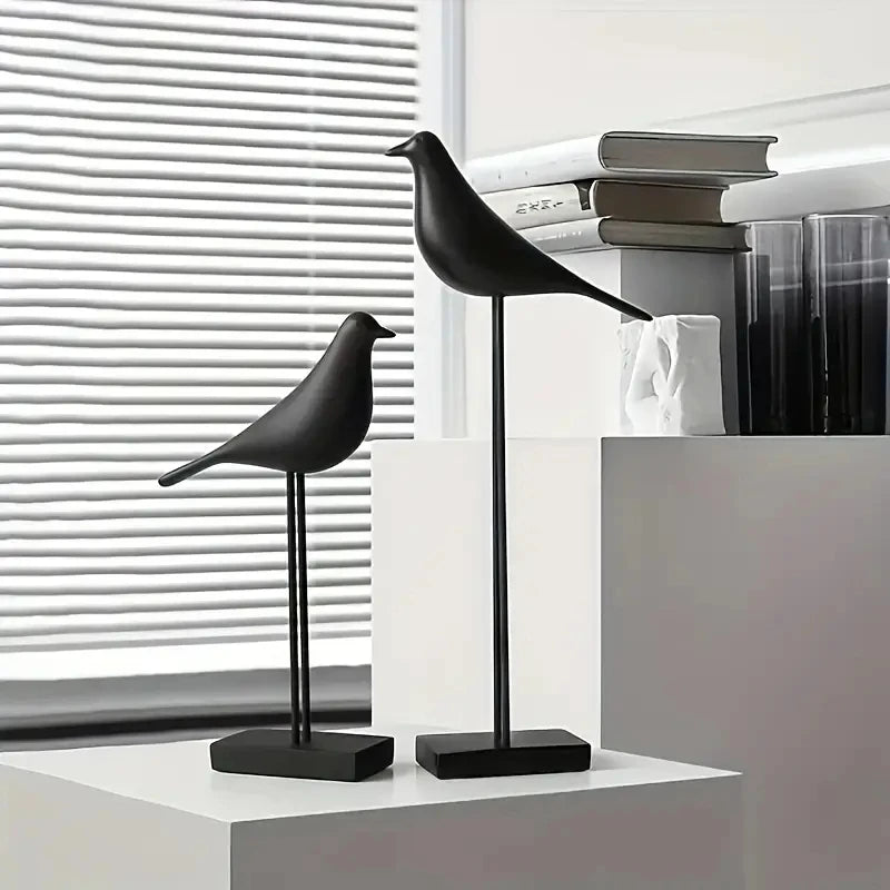 Nordic Resin Bird Statue – Modern Black Decorative Sculpture