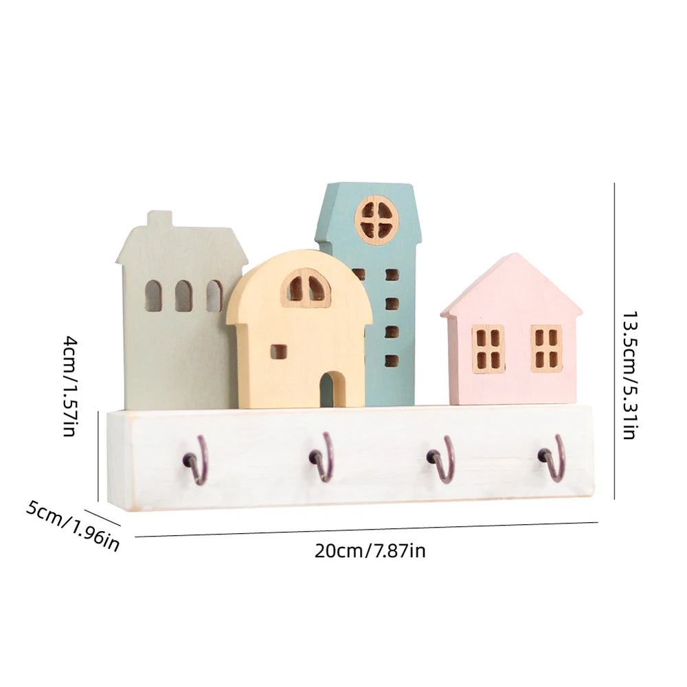 Cute Wooden House Key Hook Shelf – Decorative Wall Storage