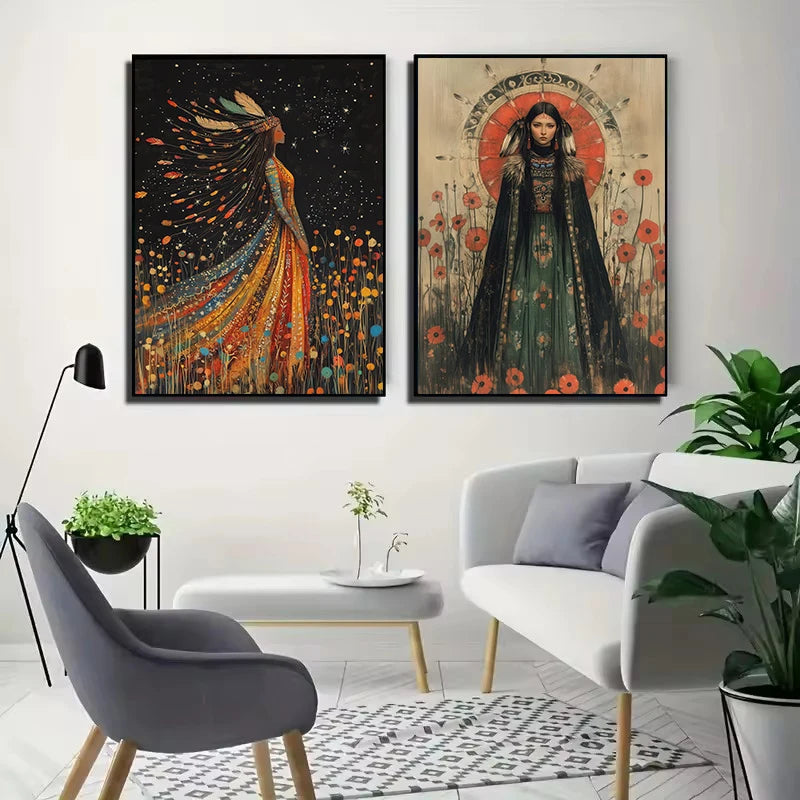 Abstract Mythology Goddess Native American Portrait Wall Art Poster Print