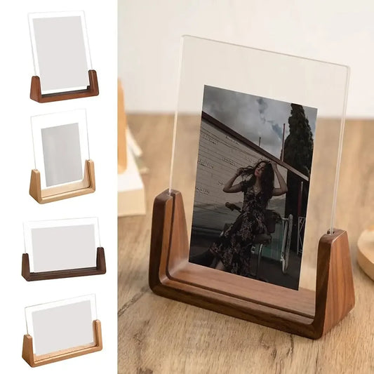 Acrylic U-shaped wooden photo frame with transparent panels