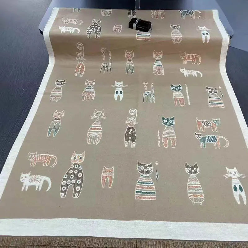 Cute Cat Double-Sided Winter Scarf Shawl – Soft Oversized Knit Wrap for Women