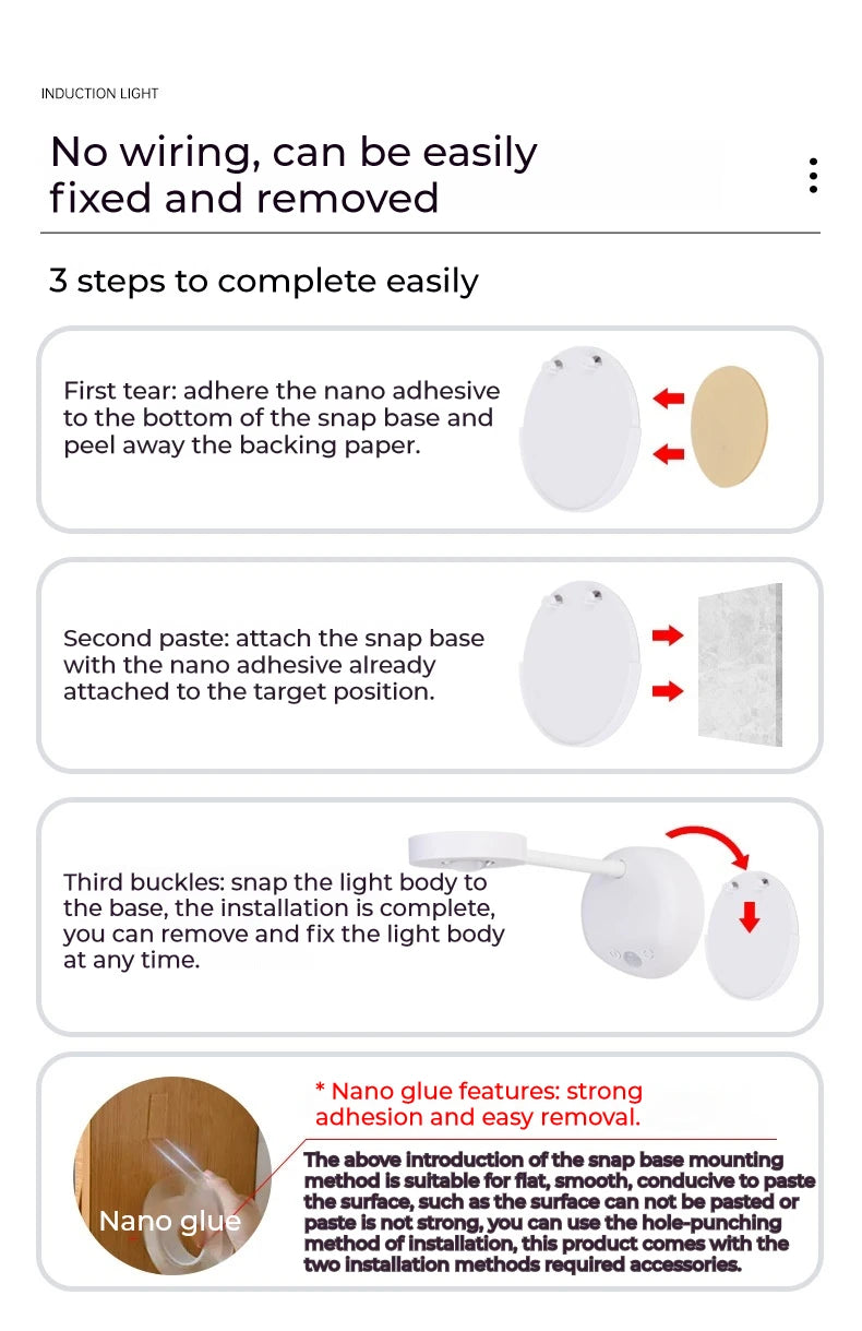 Instructions for installing a light fixture with nano adhesive