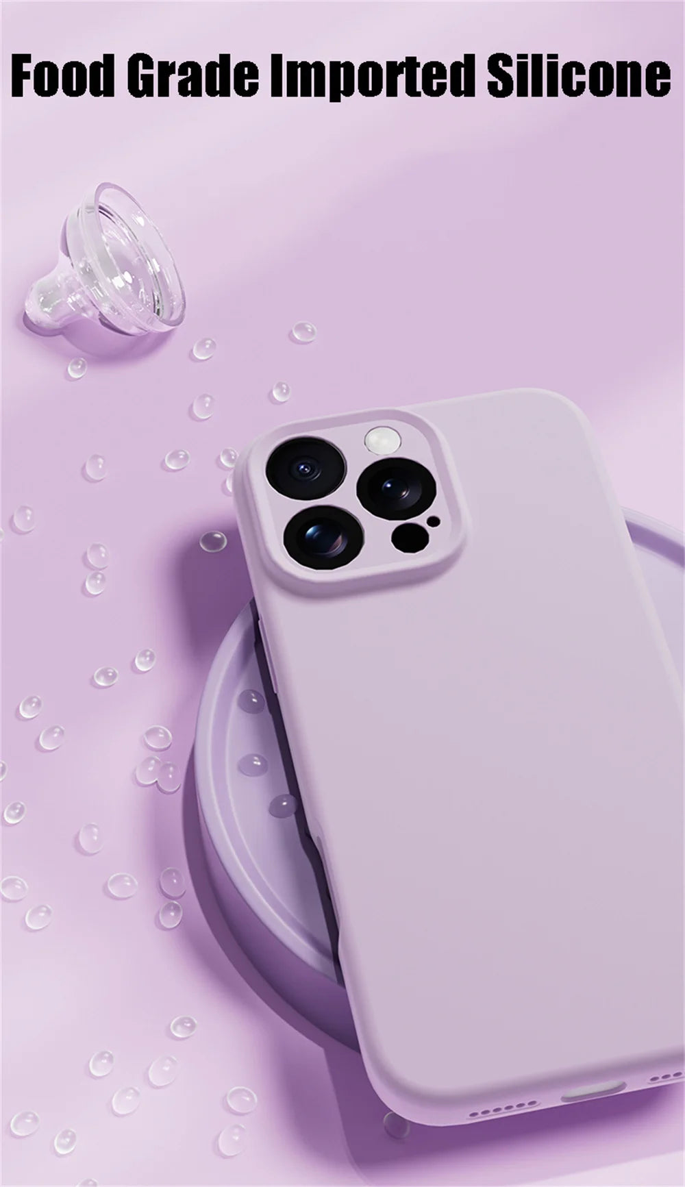 Smartphone with a purple silicone case on a light purple background