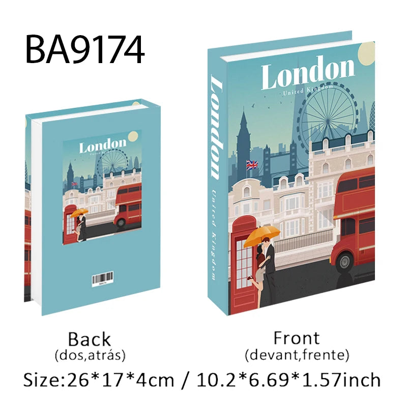 Storage Book with London-themed design on cover and back, featuring a double-decker bus and skyline.