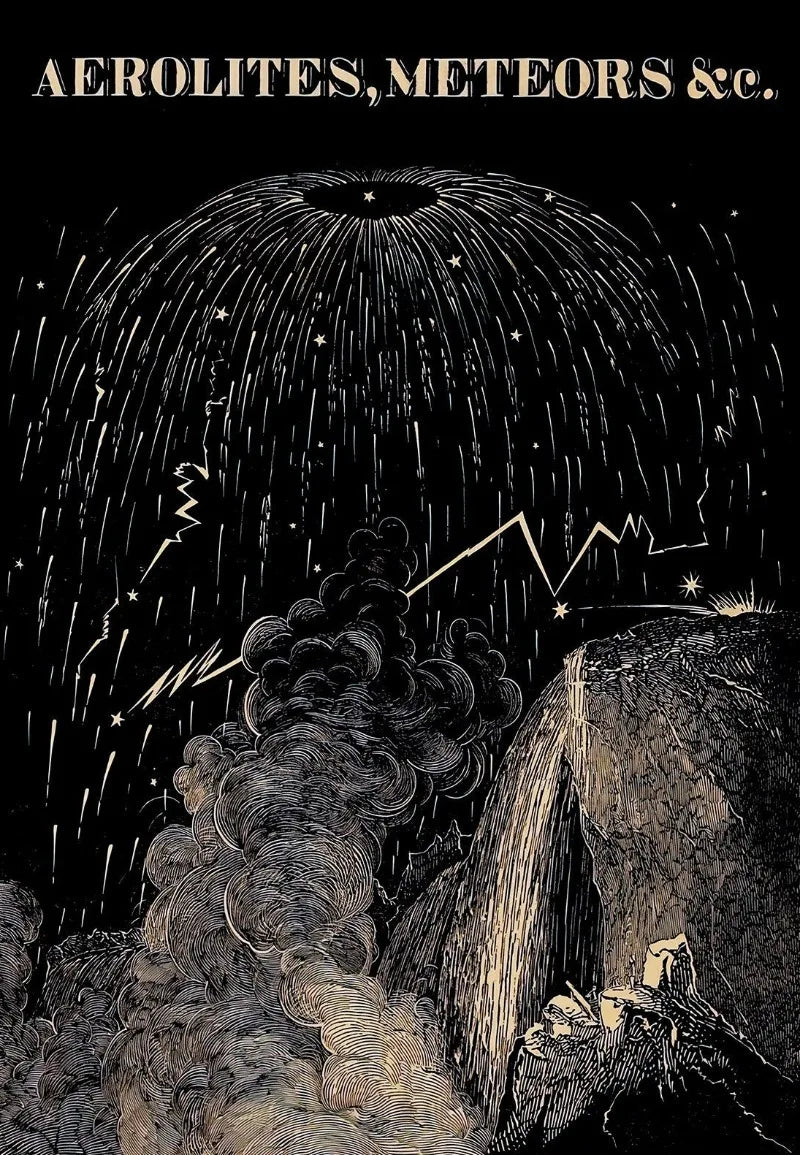 Illustration of a celestial event with meteors and rocks, labeled 'Aerolites, Meteors & c.'