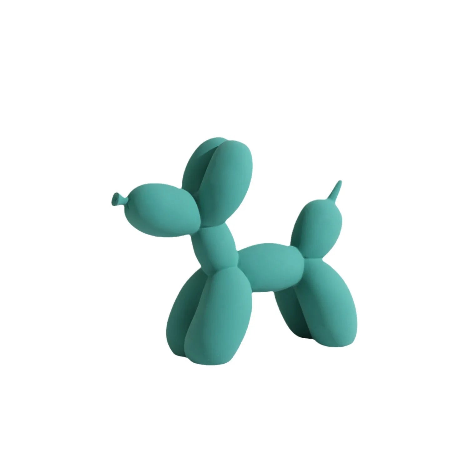Teal balloon dog sculpture on a white background