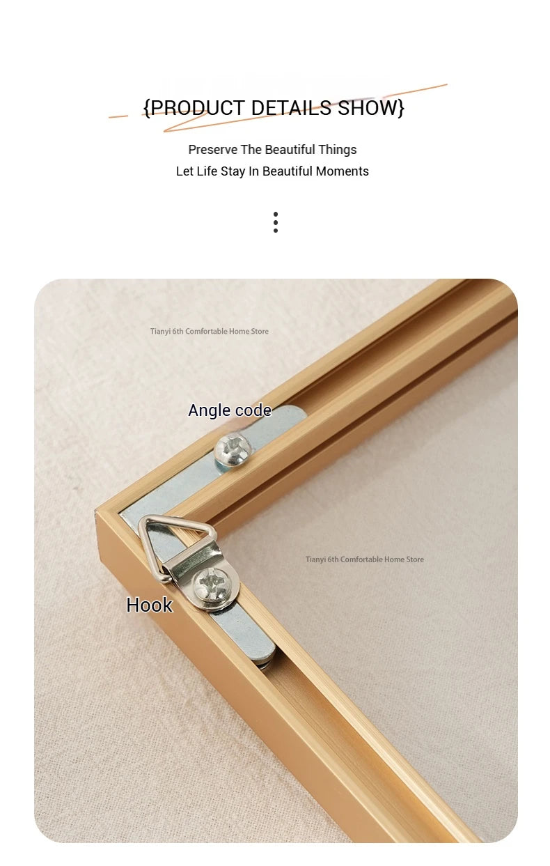 Wooden picture frame with angle code and hook on a beige background