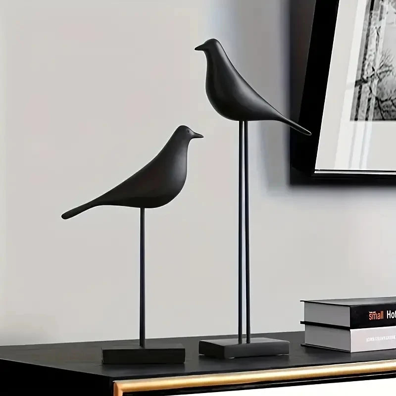 Nordic Resin Bird Statue – Modern Black Decorative Sculpture