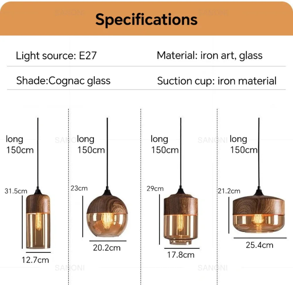 Specifications of a pendant light with dimensions and material details.