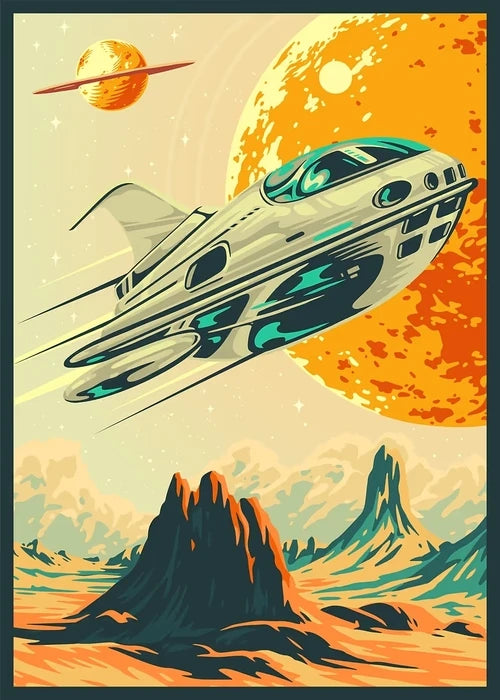 Vintage Space Wall Art – Retro Astronaut & Rocket Illustration Canvas Prints