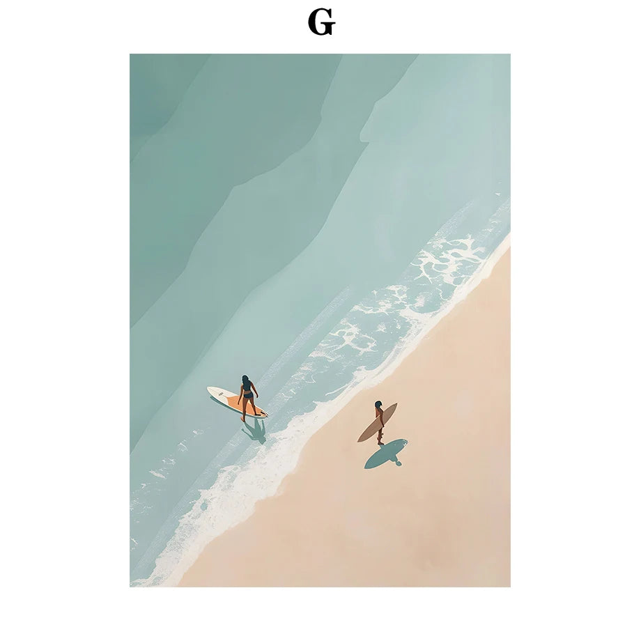 Two surfers with their boards walking along a beach with gentle waves.