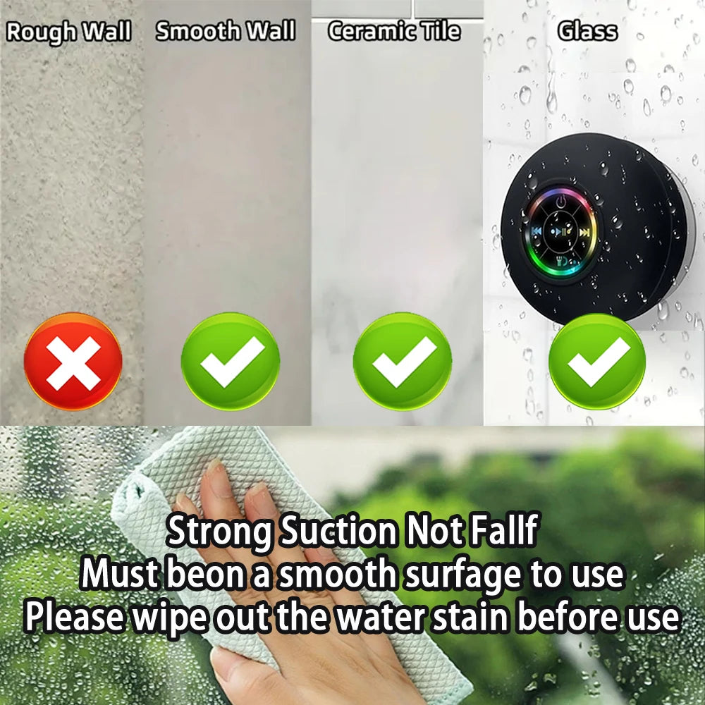 Product demonstration for cleaning various surfaces with text on strong suction and surface preparation.