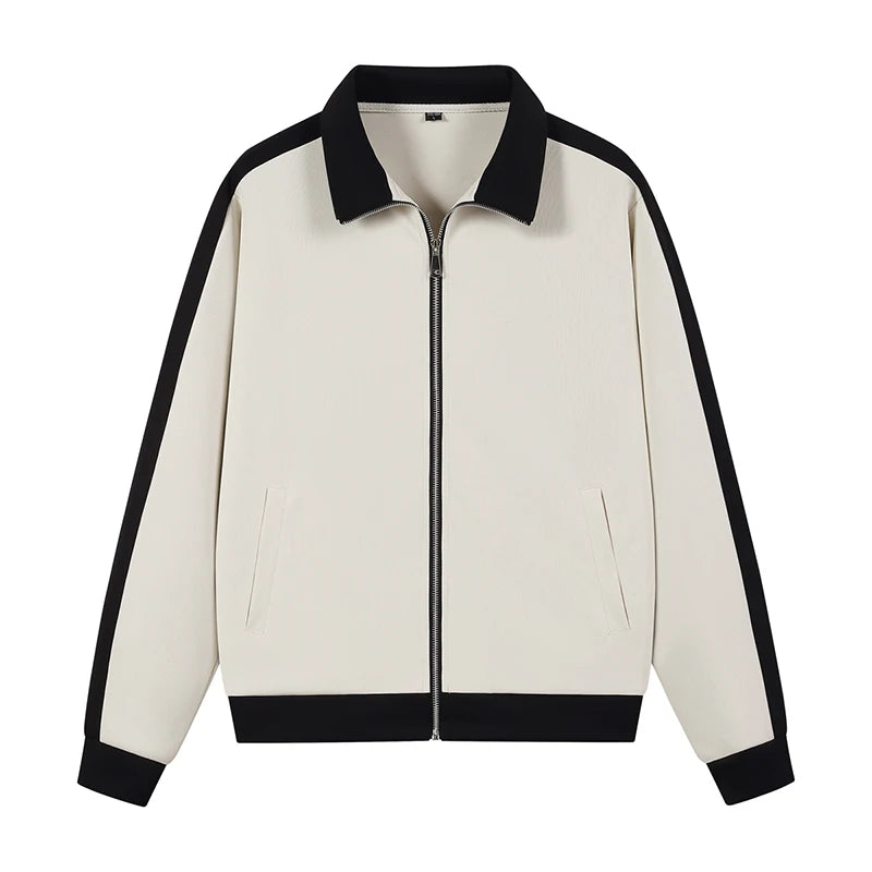 White jacket with black accents on a white background