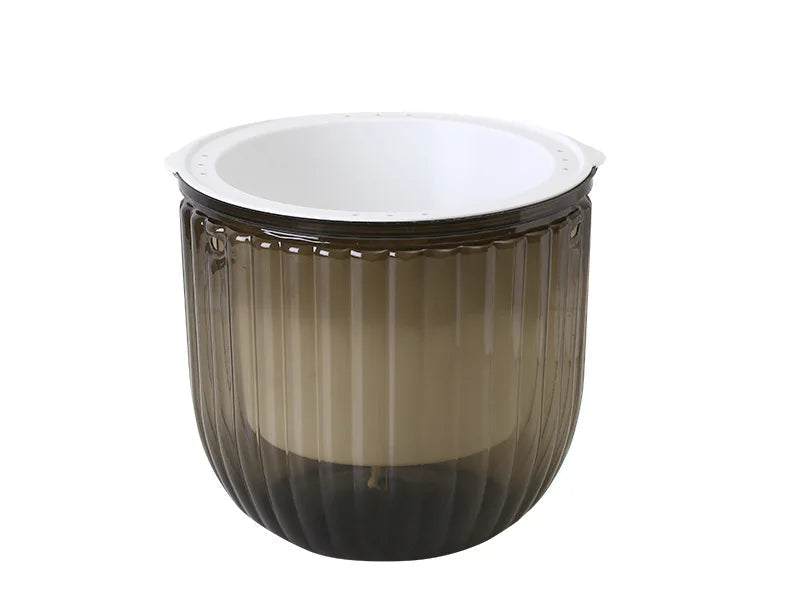 Decorativegrey Transparent pot with ribbed design and white top on a white background