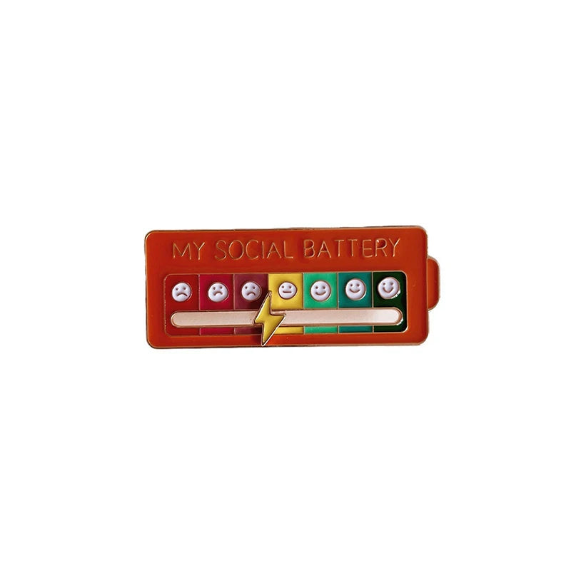Pin with battery design and 'My Social Battery' text on a white background