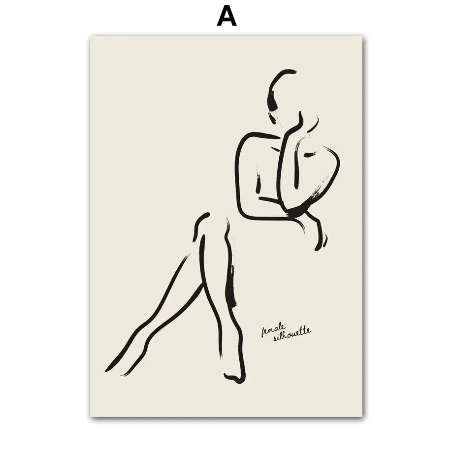 Minimalist abstract body line wall art print – modern black and white poster décor