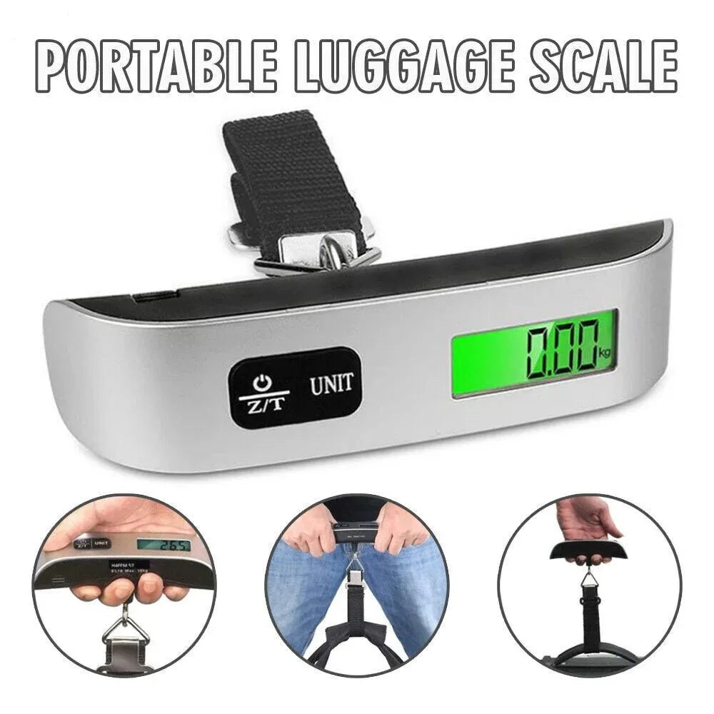 Portable luggage scale with digital display on a white background