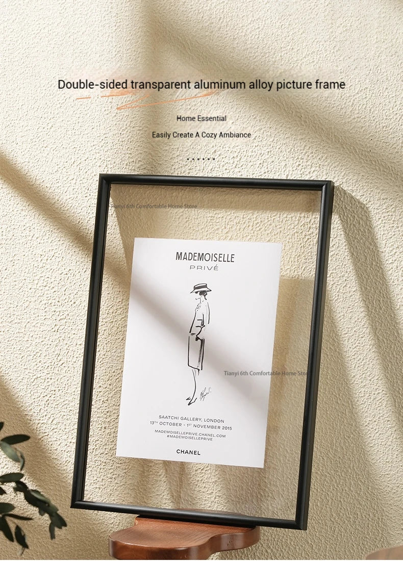 Framed poster of 'Mademoiselle Prive' by Chanel on a textured wall.